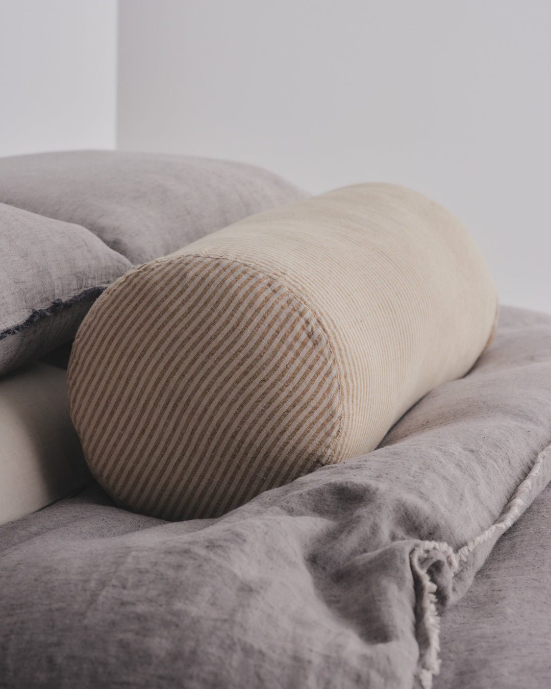 Linen Bolster Cushion | Brown Stripe