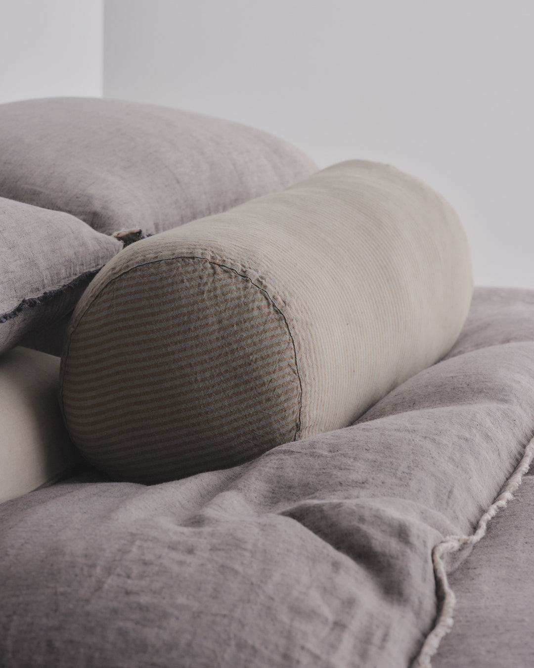 Linen Bolster Cushion | Teal & Brown Stripe