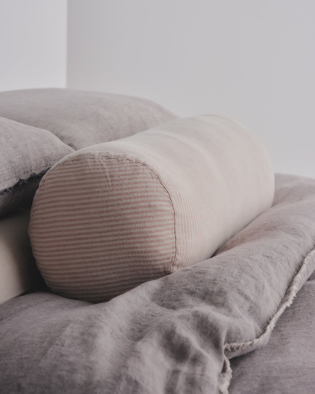 Linen Bolster Cushion | Pink Stripe