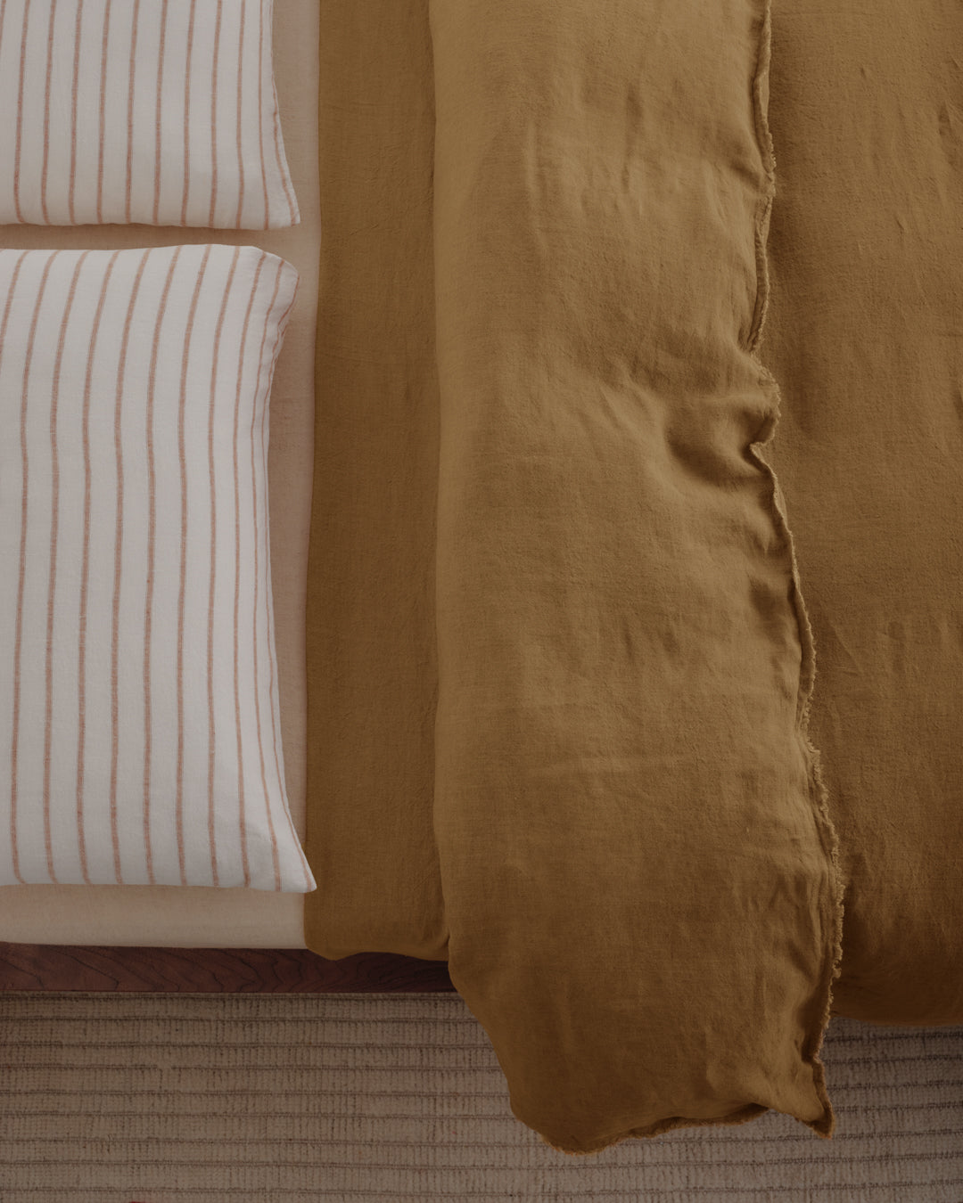 Stripe Linen Pillowcase | White & Rust